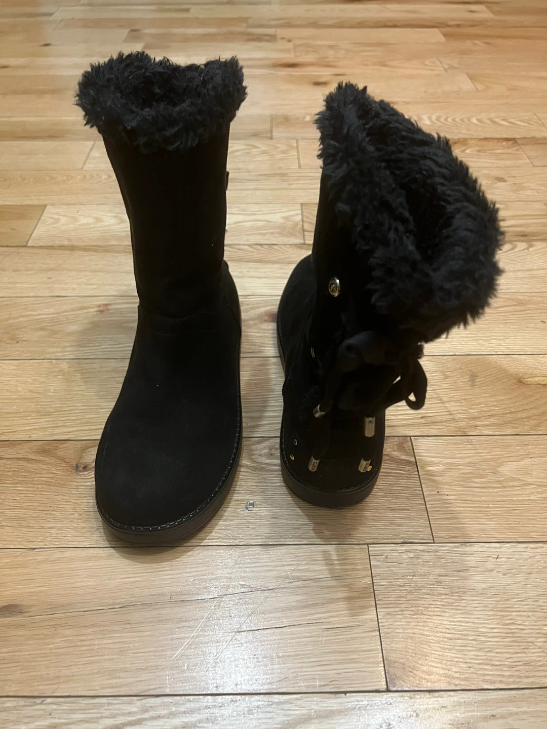 Guess Black Suede Fur Trim Boots