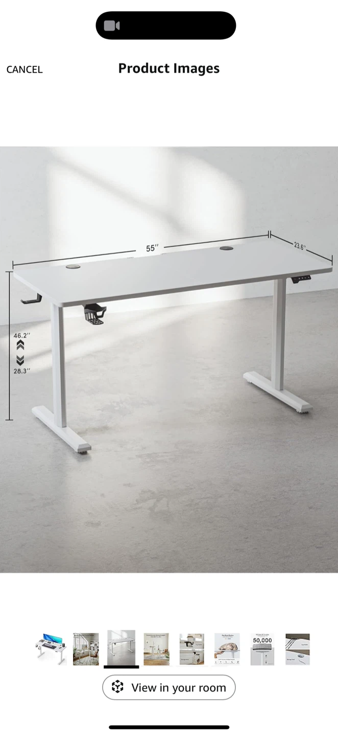FEZIBO 55-Inch White Adjustable Standing Desk
