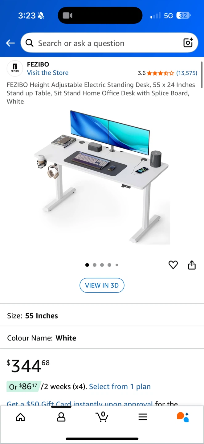 FEZIBO 55-Inch White Adjustable Standing Desk - photo 2