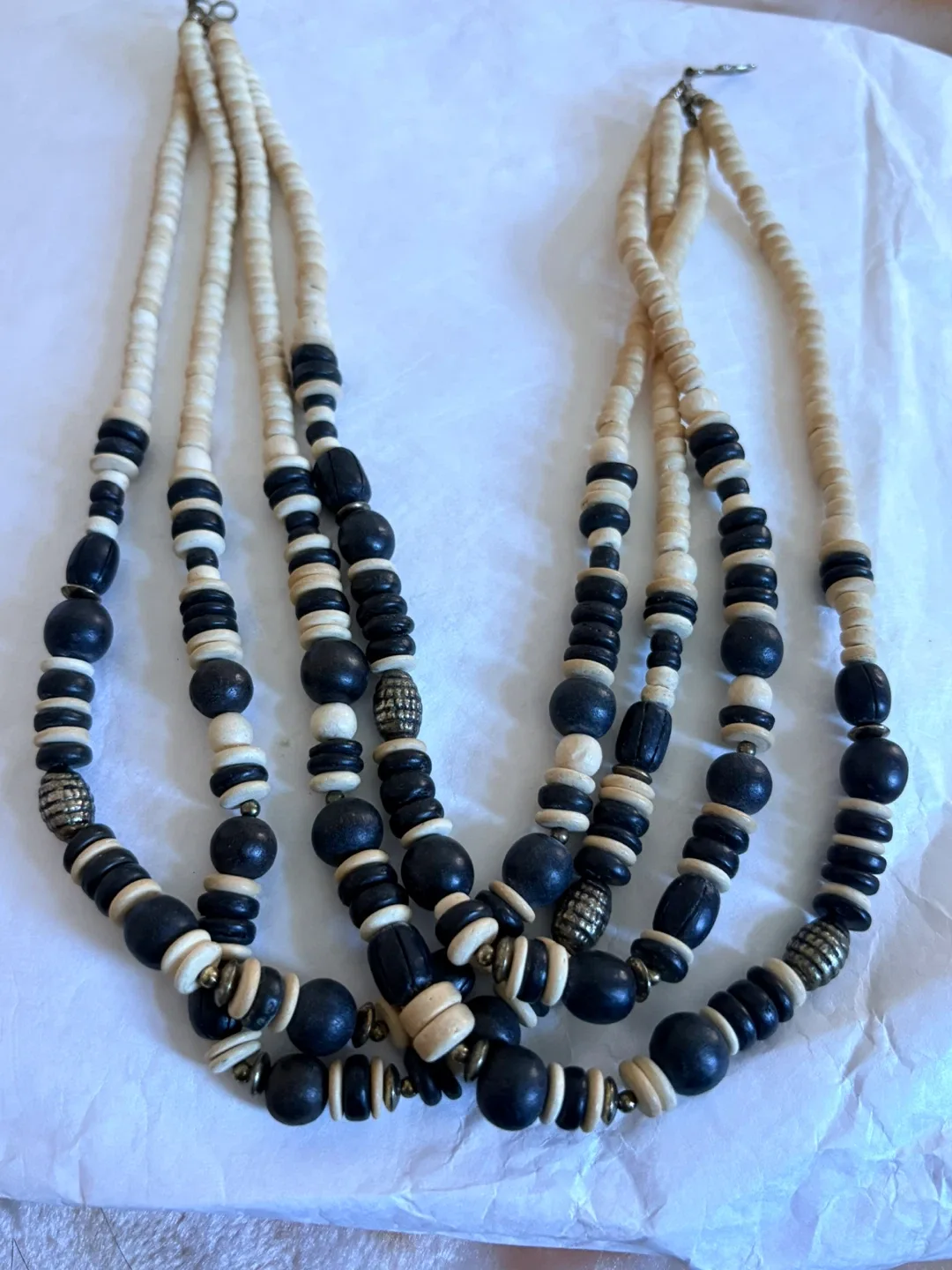 Beaded Necklace - Black, White, Beige thumbnail