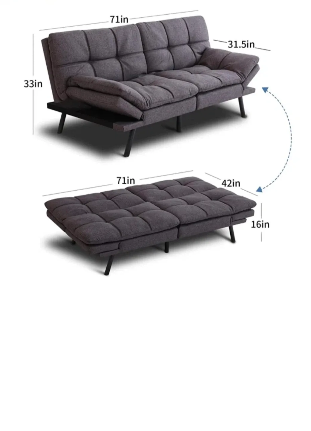 Grey Futon Sofa Bed - Convertible image indicator(2)