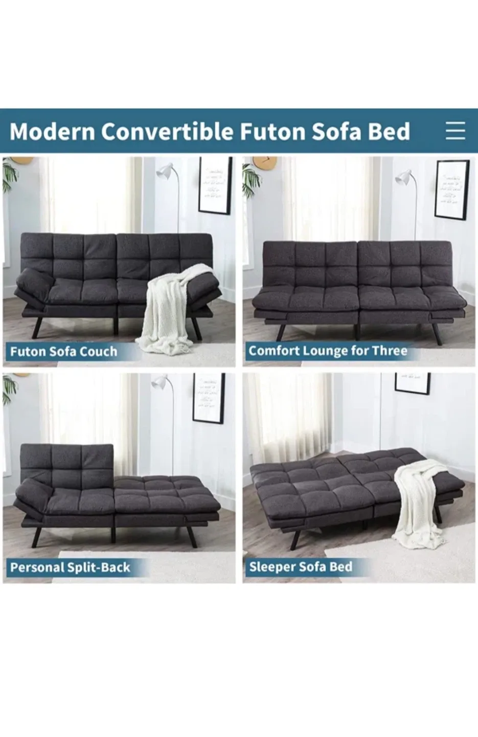 Grey Futon Sofa Bed - Convertible image indicator(4)