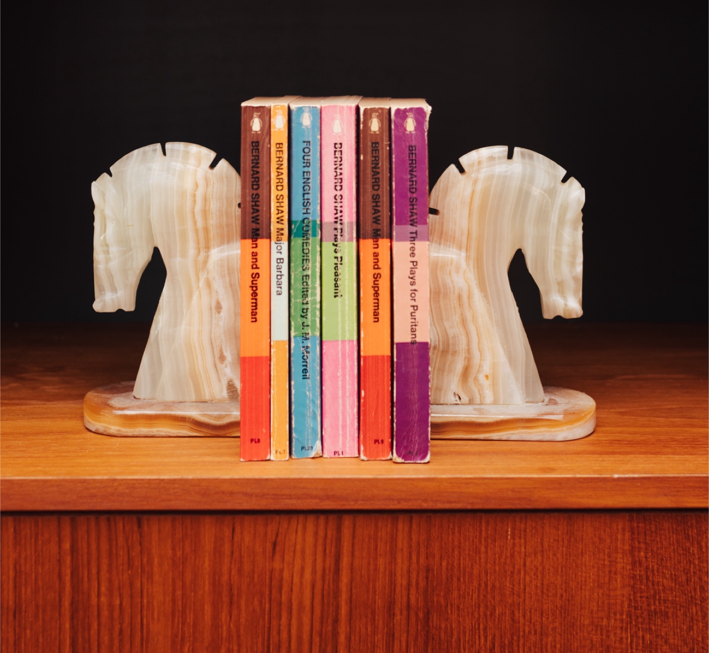 Vintage Onyx Seahorse Bookends