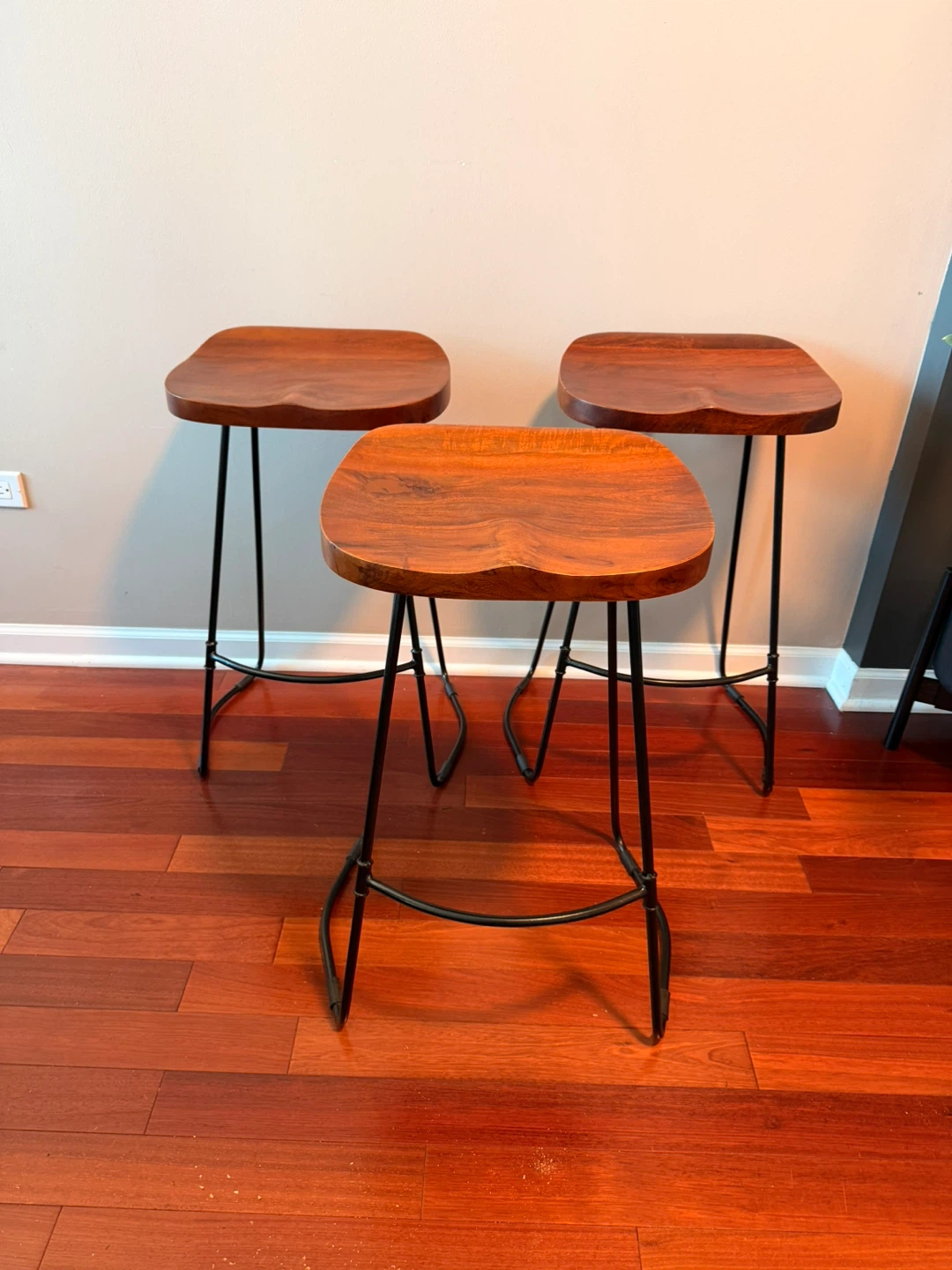 Wooden Bar Stool with Black Metal Legs