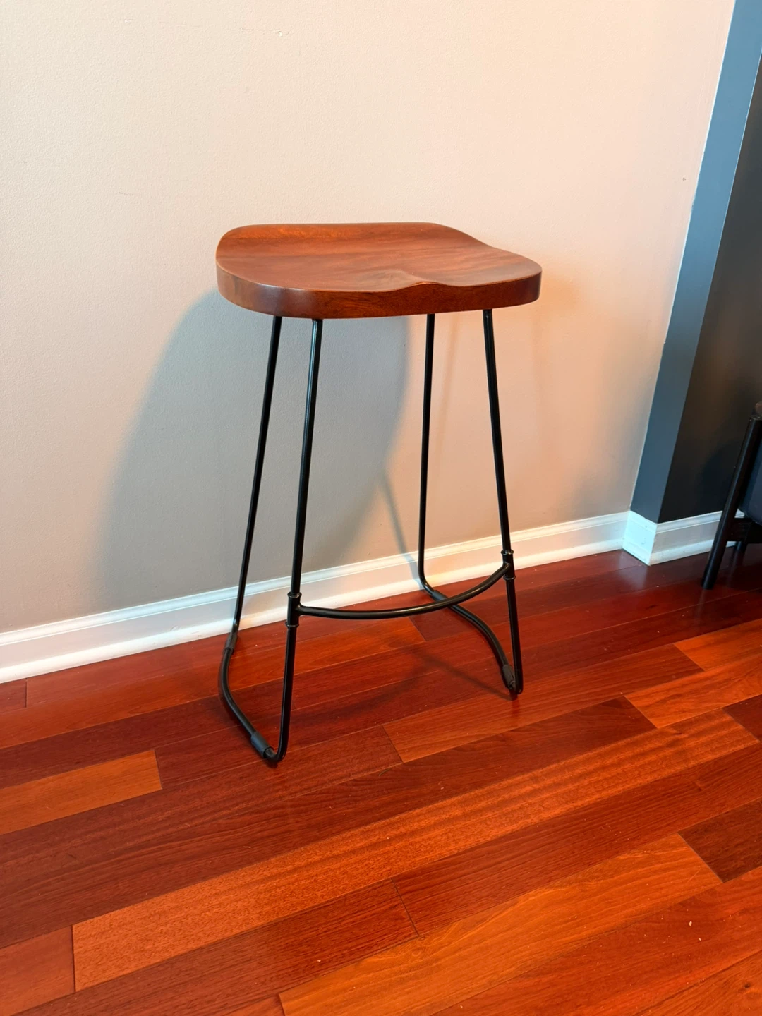 Wooden Bar Stool with Black Metal Legs - photo 2