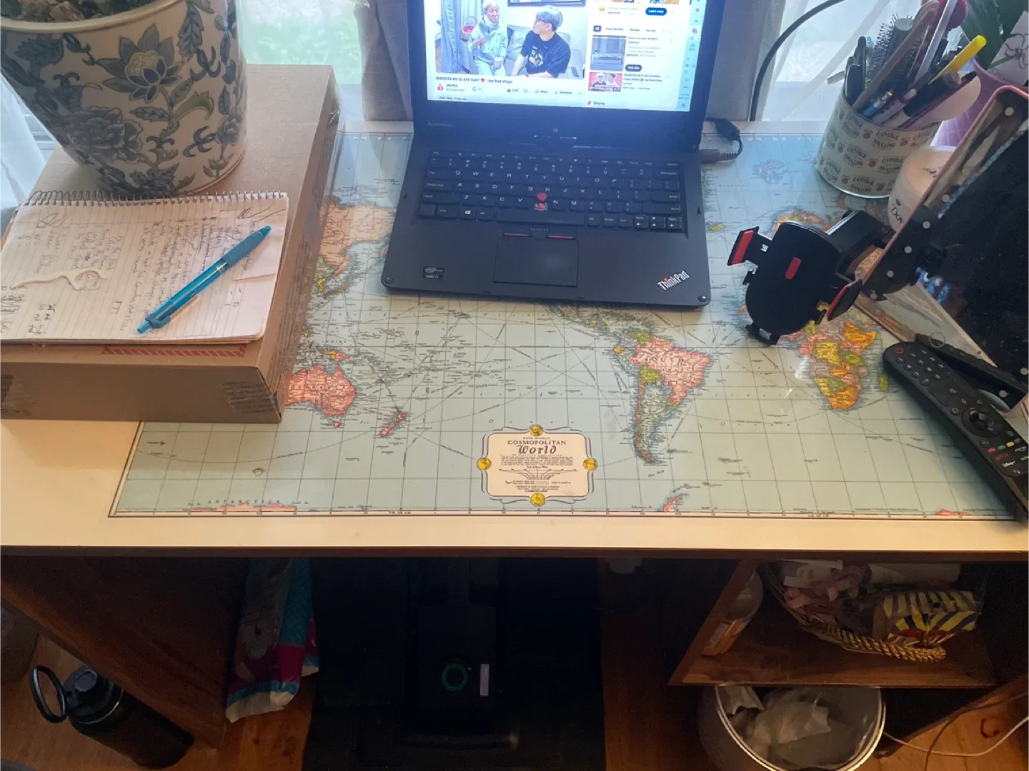 Wooden Desk with Maps on the top of the desk and with Shelves image indicator(2)