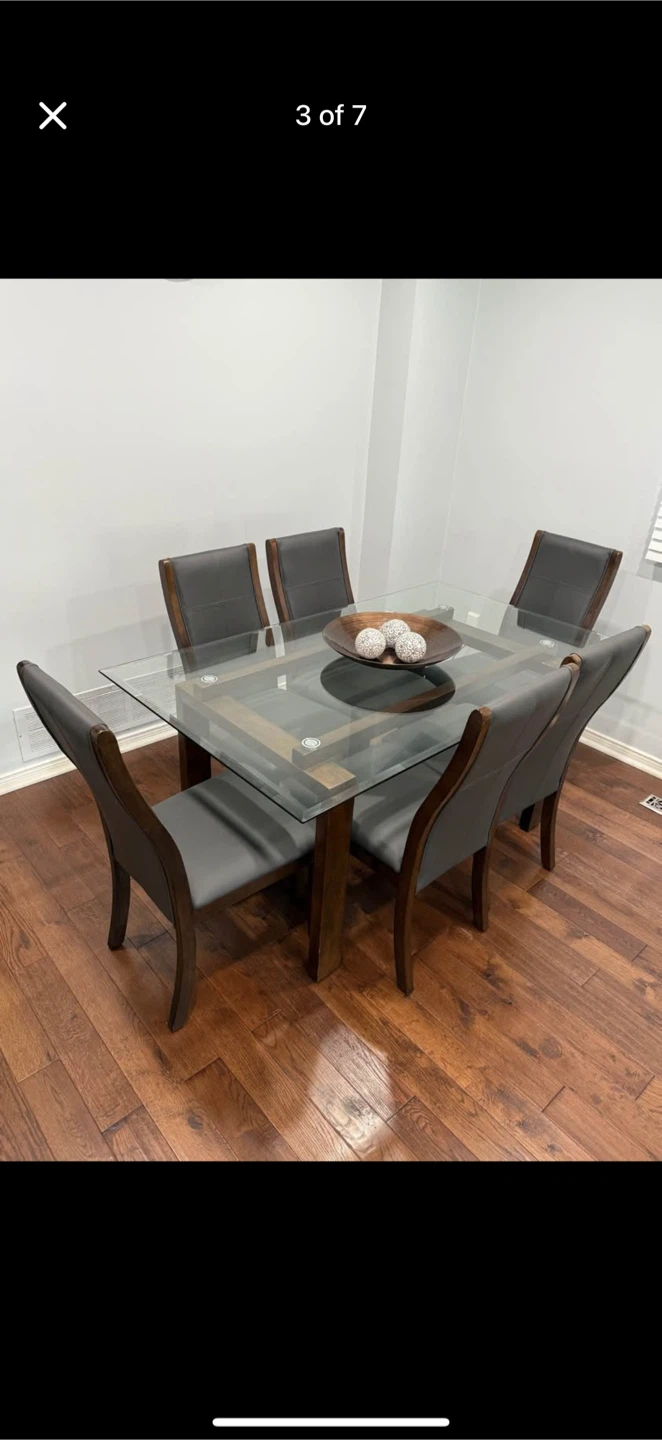 Glass Top Dining Table with 6 Chairs