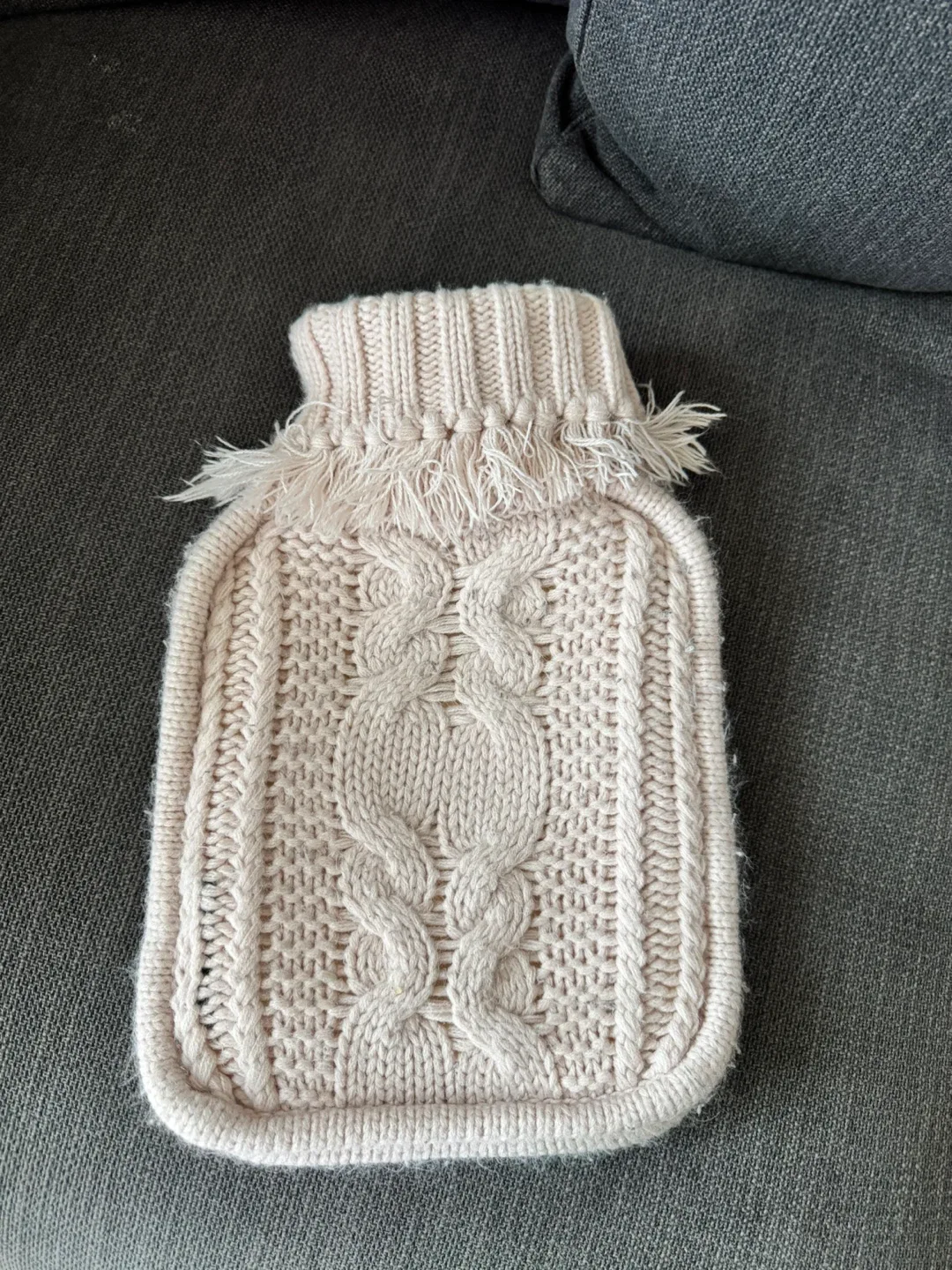 Knitted Hot Water Bottle Cover and hot bottle thumbnail