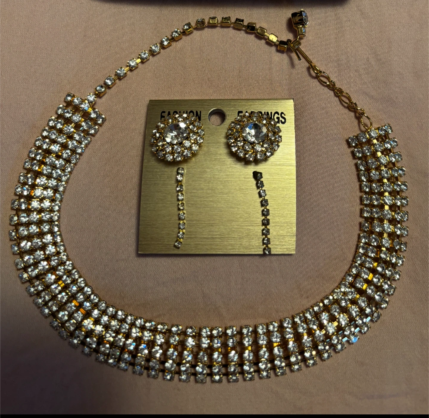 Rhinestone Bracelet, Necklace & Earrings Set