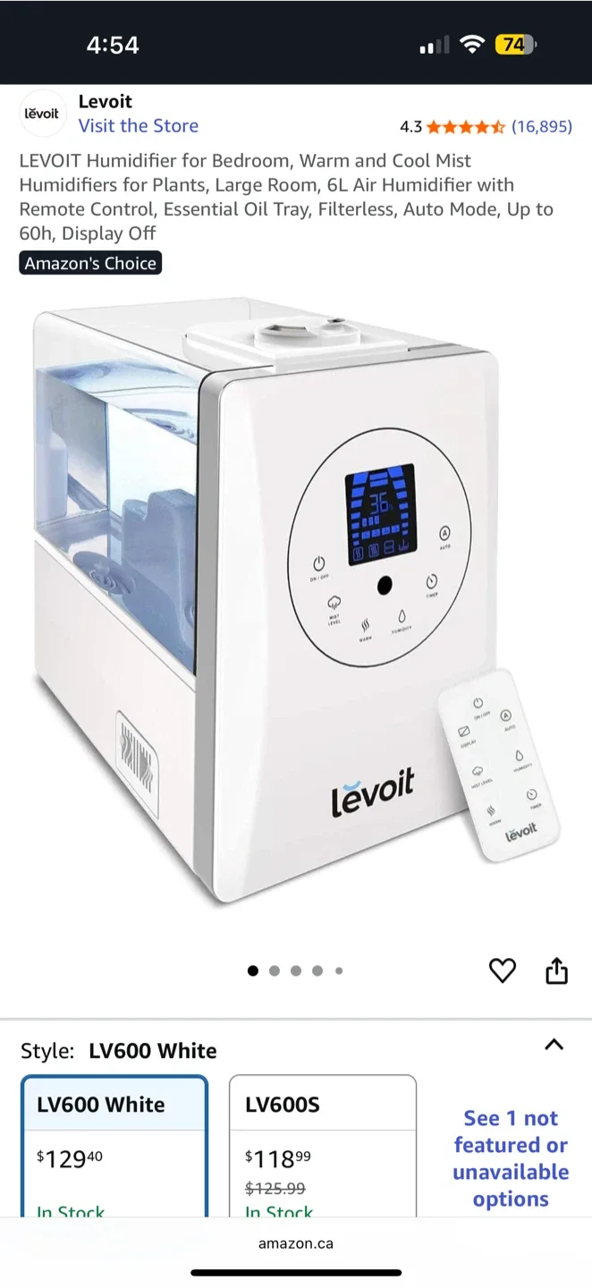 Levoit Hybrid Ultrasonic Humidifier LV600 White image indicator(5)