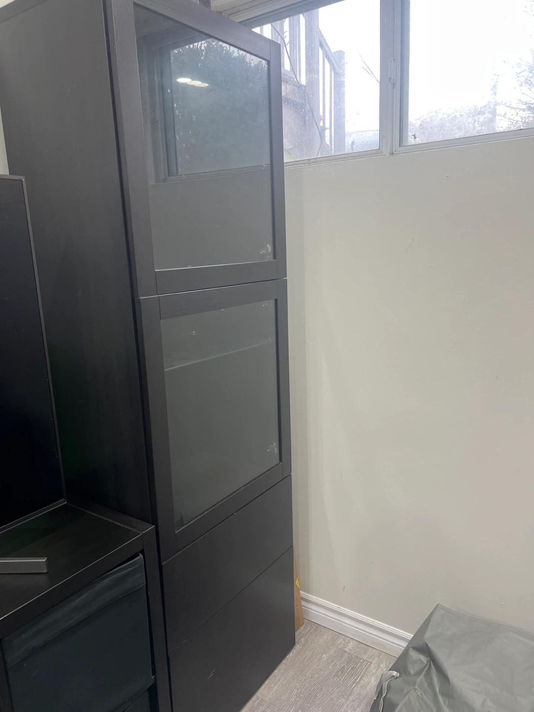 Dark Brown Cabinet with Glass Doors