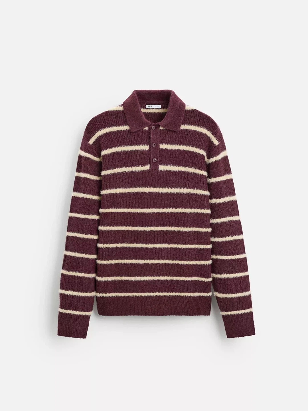 Zara Striped Textured Knit Polo Shirt