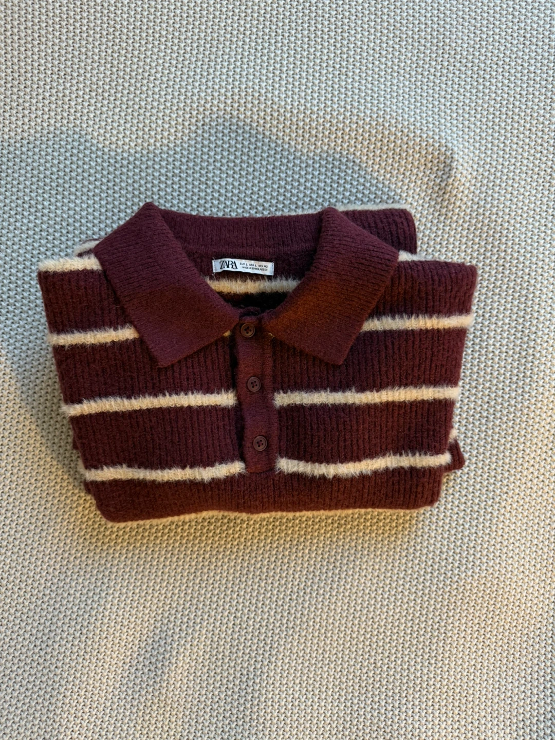 Zara Striped Textured Knit Polo Shirt - photo 3