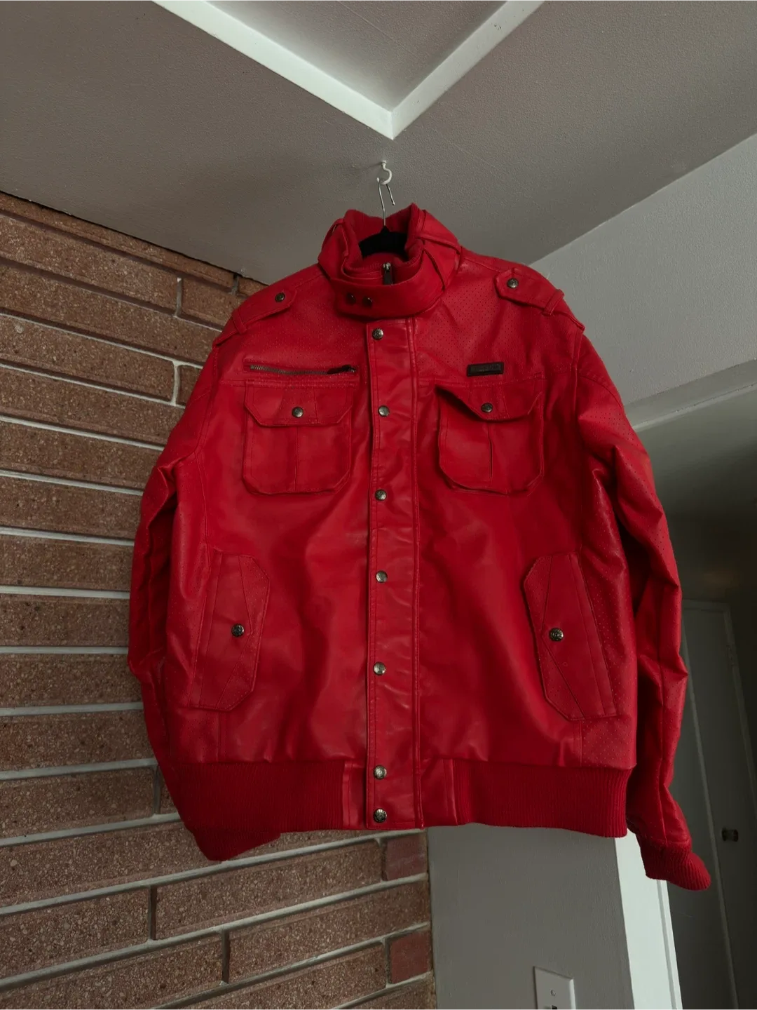 Southpole Red Faux Leather Jacket XL image indicator(2)