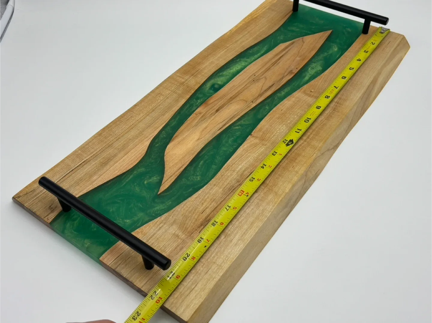 Handmade Wood & Green Resin Serving Tray image indicator(5)