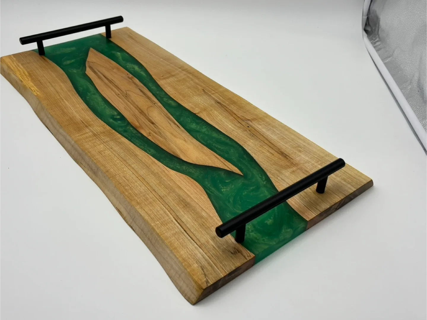Handmade Wood & Green Resin Serving Tray image indicator(3)