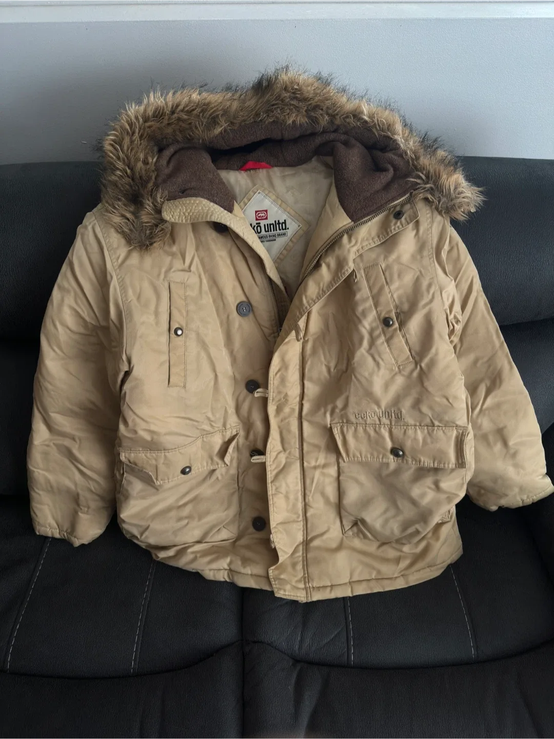 Ecko Unltd. Beige Fur Hooded Jacket - Size L image indicator(2)