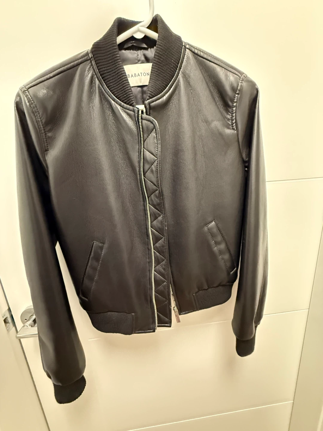 Babaton Black Faux Leather Bomber Jacket - XS