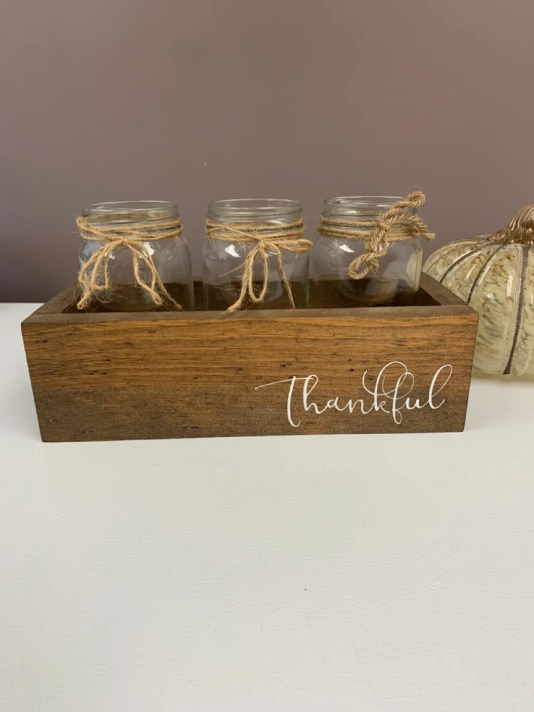 🧡Fall Decor Three Mason Jars in “Thankful” Wooden Box image indicator(2)