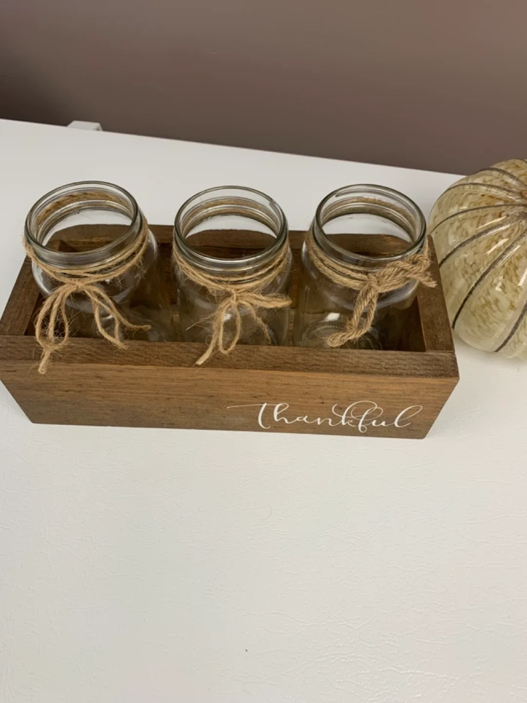 🧡Fall Decor Three Mason Jars in “Thankful” Wooden Box image indicator(3)
