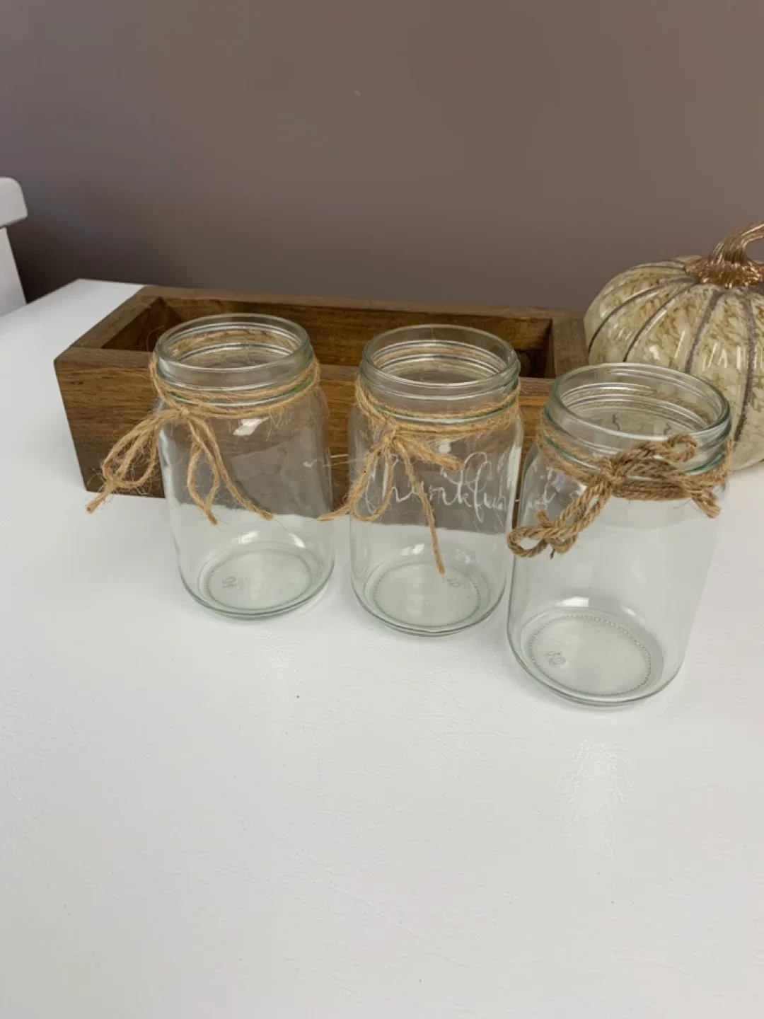 🧡Fall Decor Three Mason Jars in “Thankful” Wooden Box image indicator(5)