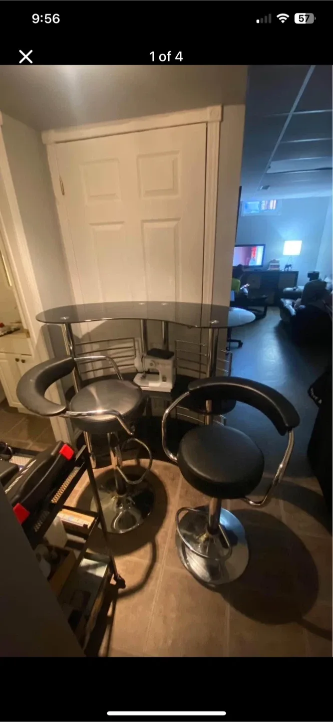 Bar Table with 2 Stools - Black & Chrome image indicator(3)