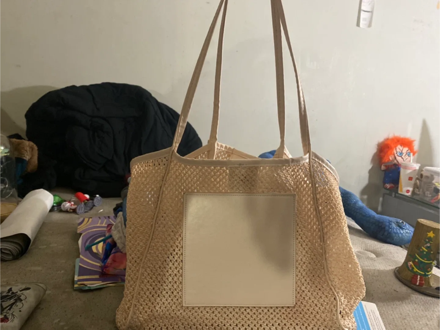 Plastic Woven Tote Bag - Beige/Cream image indicator(3)