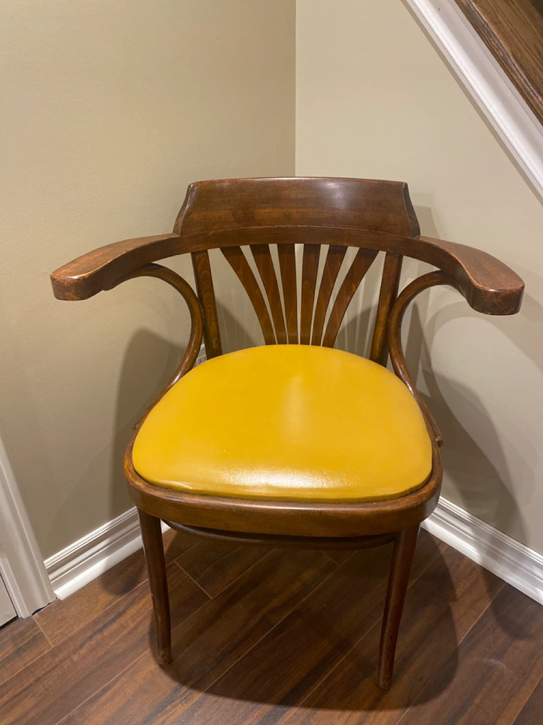 Vintage Wood Chair with Yellow Seat