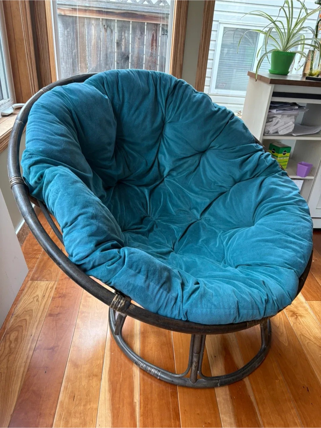 Papasan Chair with Teal Cushion