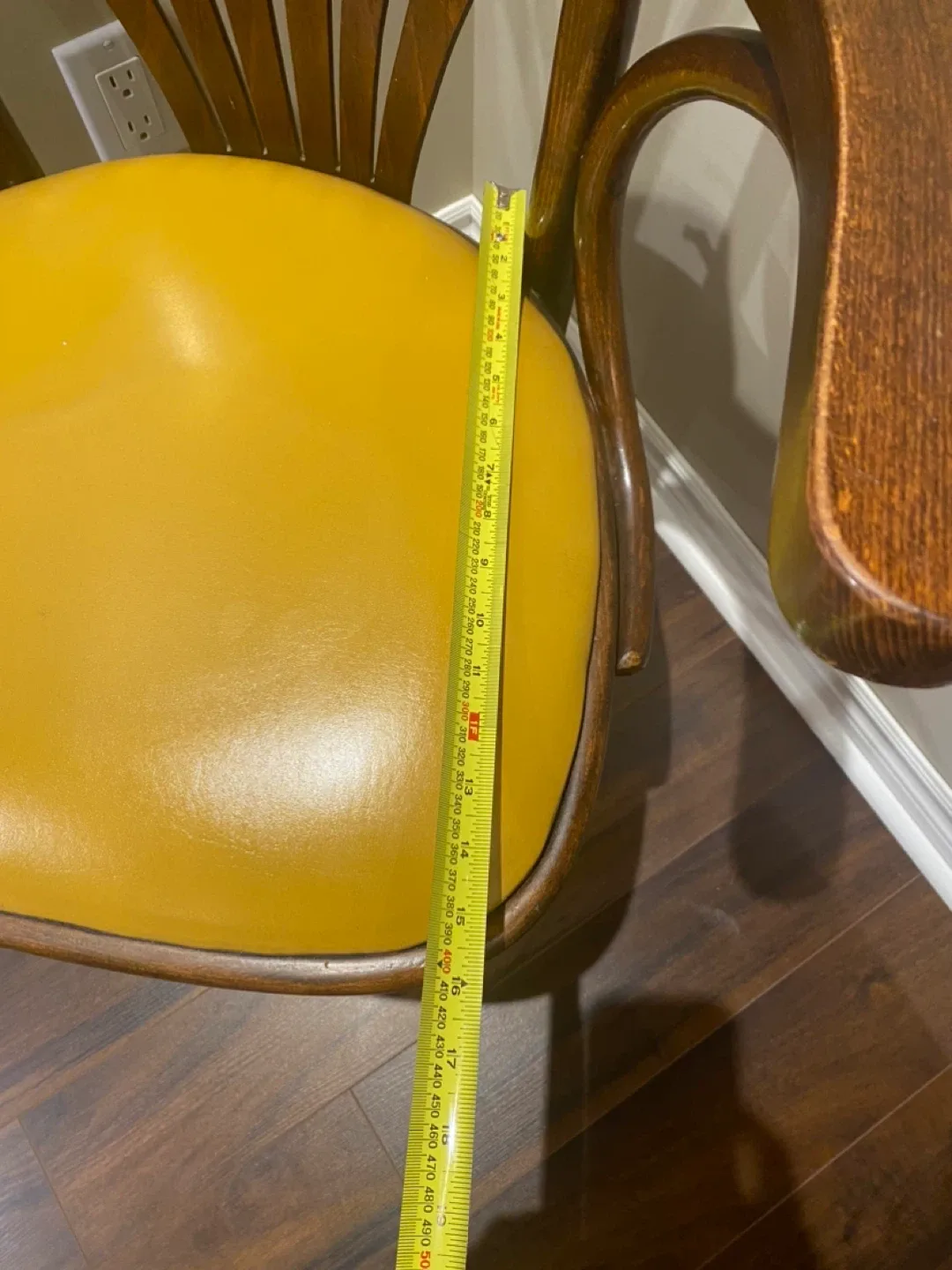 Vintage Wood Chair with Yellow Seat image indicator(4)