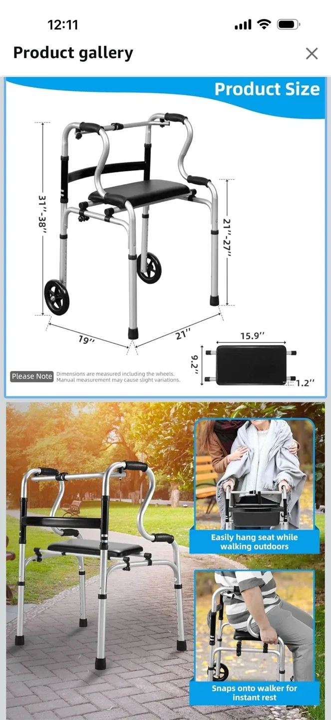 Foldable Walker with Seat & Wheels image indicator(4)