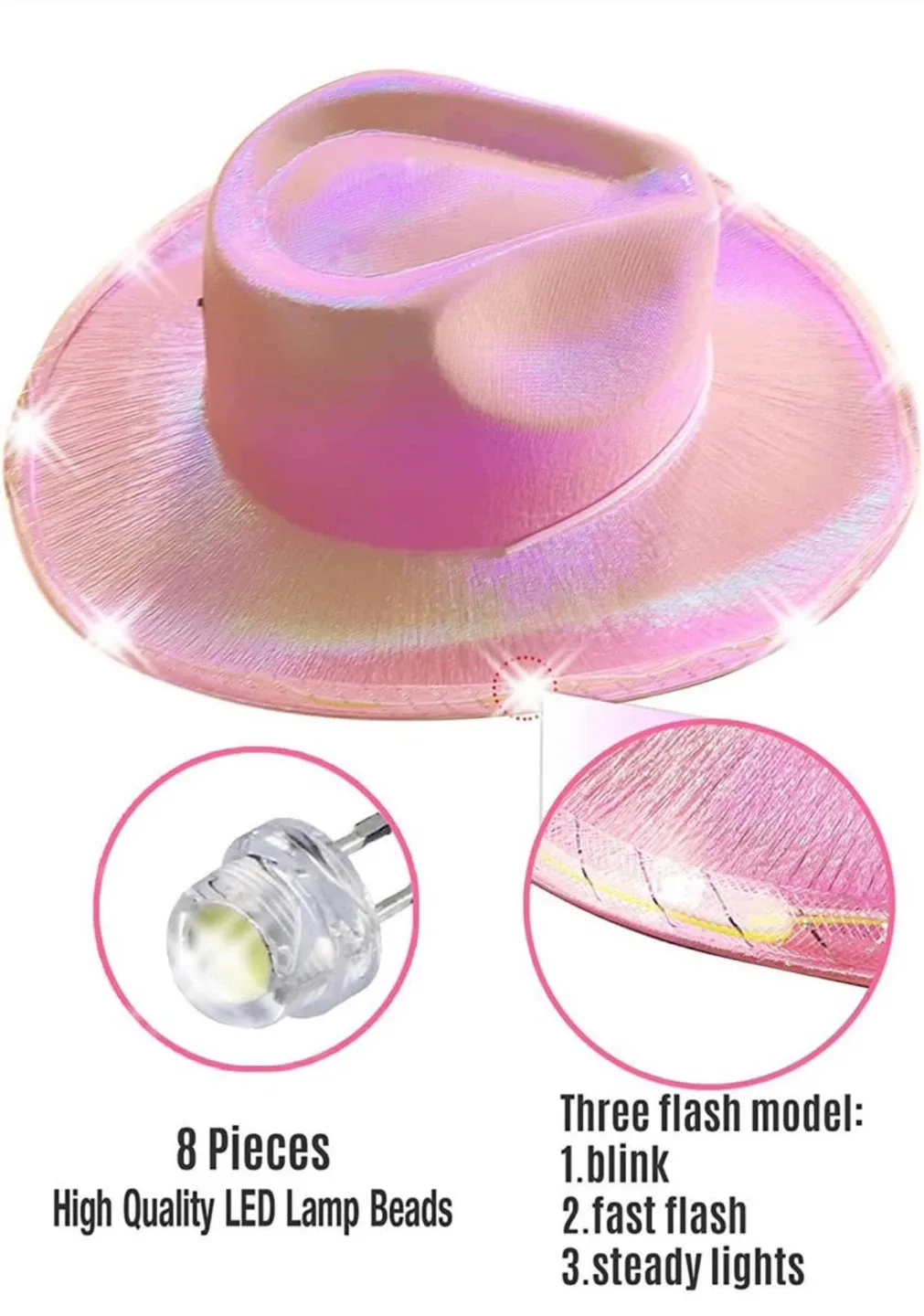 Pink Iridescent LED Cowboy Hat image indicator(5)