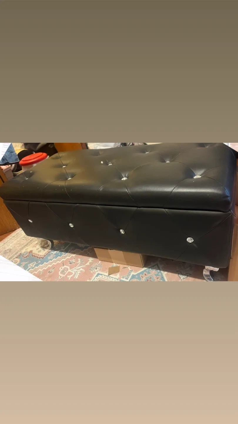 Black Faux Leather Storage Ottoman Bench thumbnail