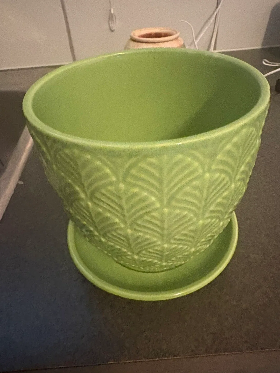 Green Ceramic Planter with Saucer image indicator(2)