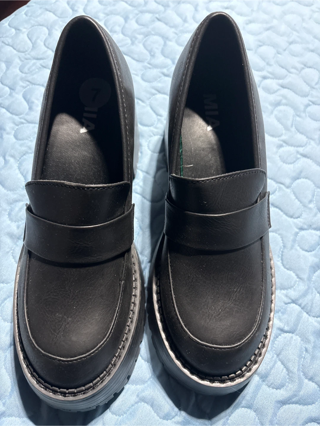 MIA Black Lug Sole Loafers - Size 7