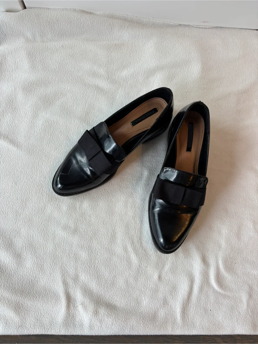 Zara Black Patent Loafer with Bow, Size 7