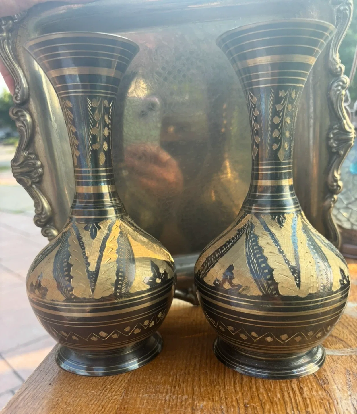 Pair of small Decorative Brass Vases image indicator(2)