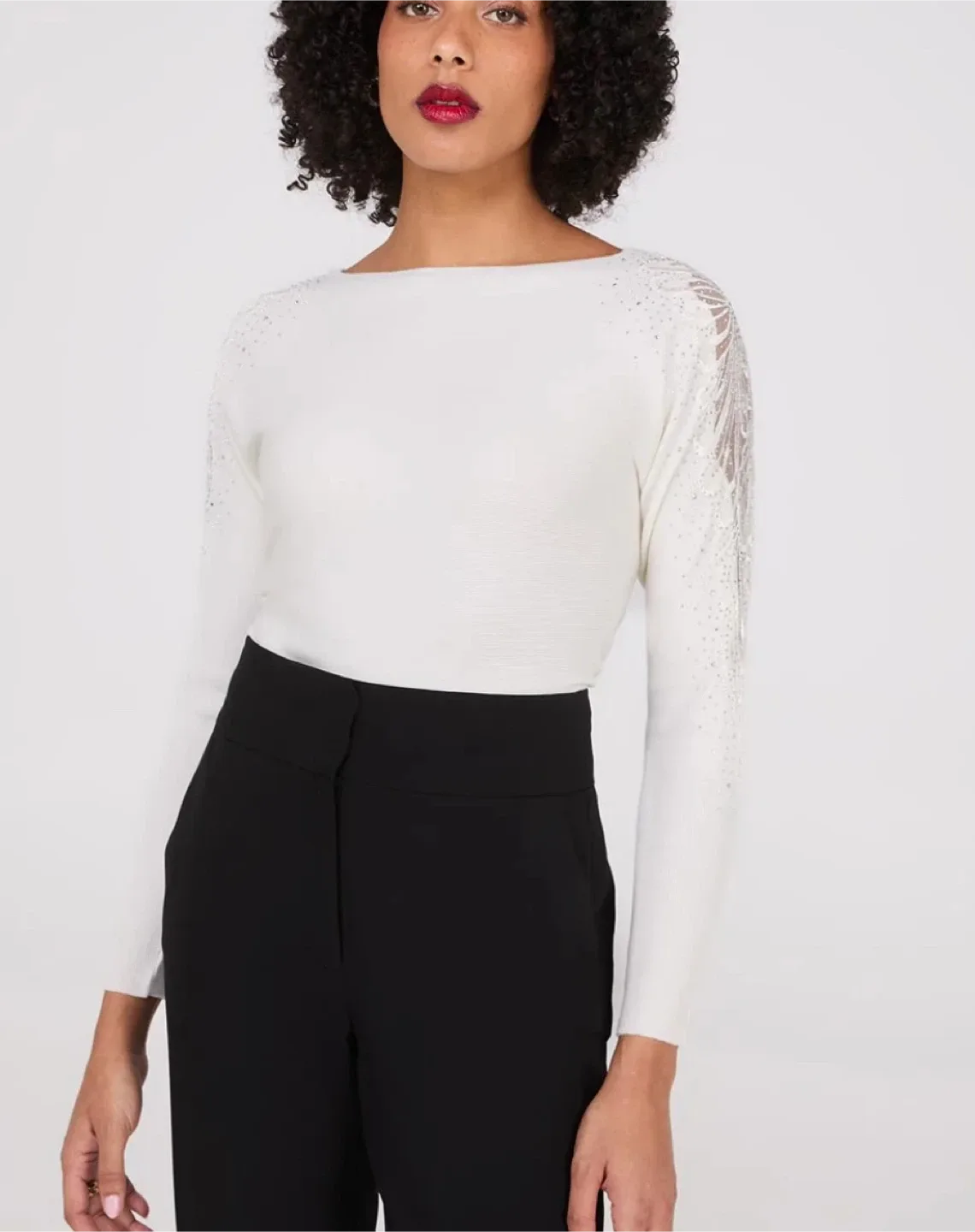 Boat neck sweater with embellished sleeves (new with tag ) thumbnail