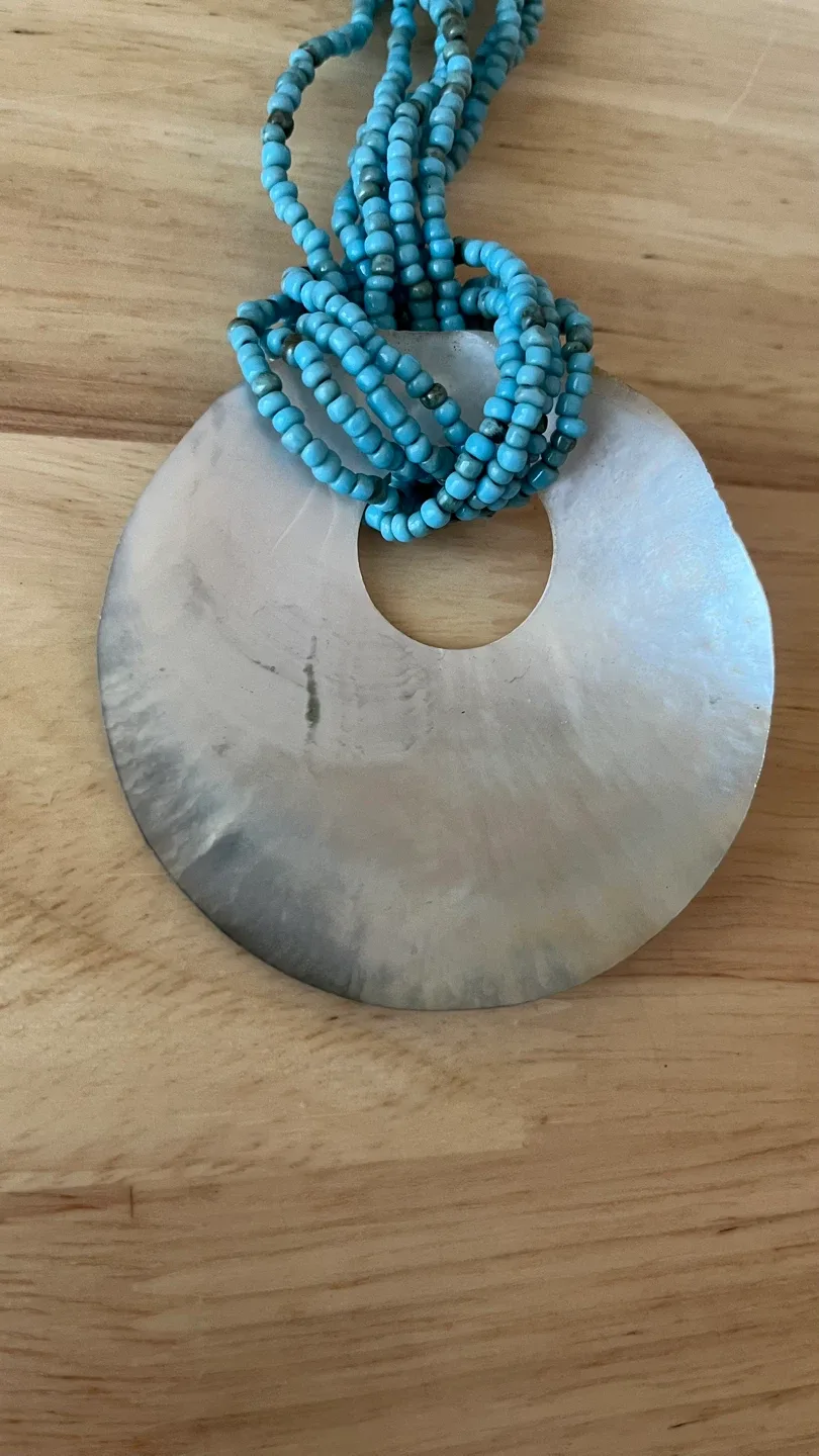 Shell Pendant Necklace with Turquoise Beads image indicator(3)