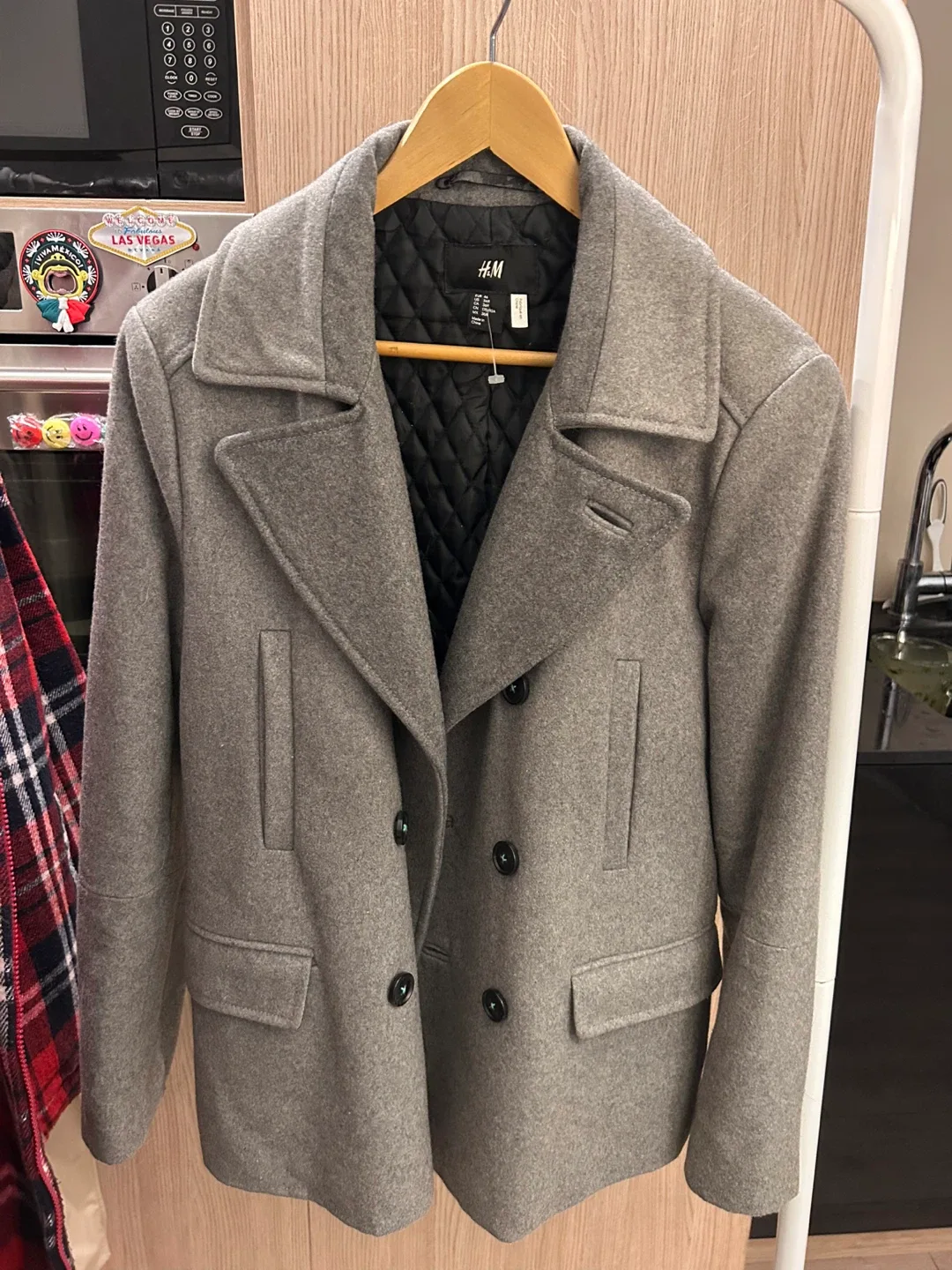 H&M Grey Pea Coat - Size 36R thumbnail