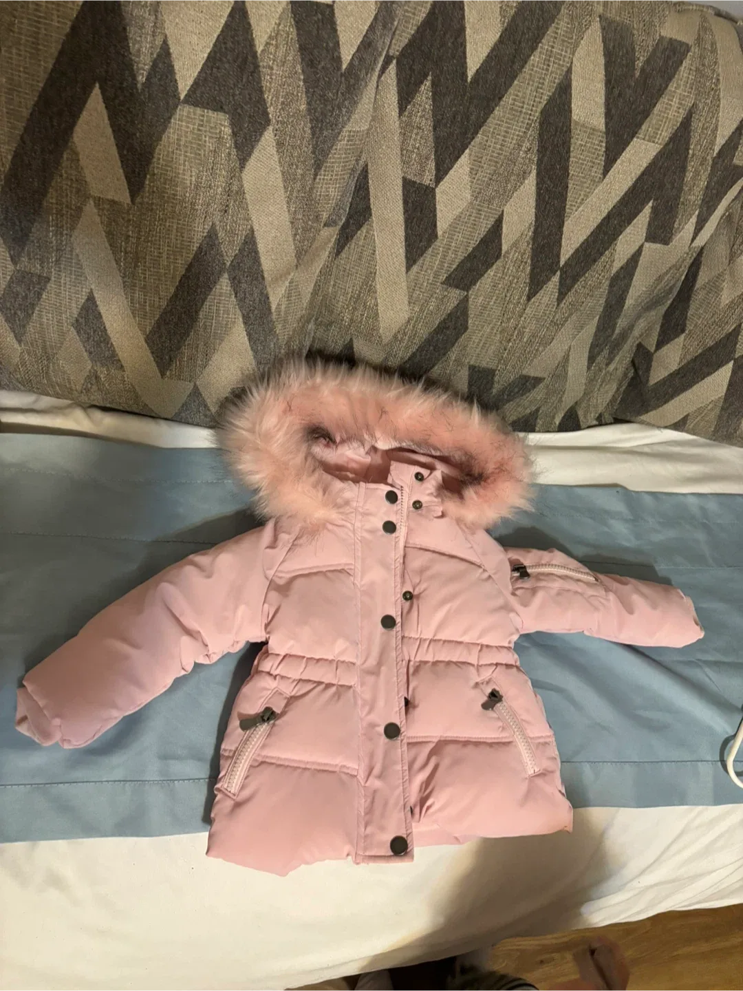 Pink Winter Puffer Coat with Fur Hood image indicator(3)