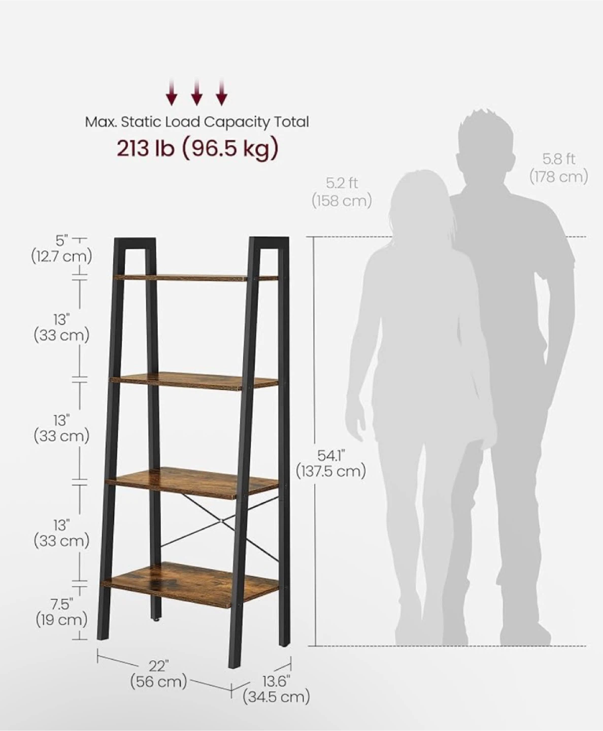 Vasagle 4-Tier Ladder Shelf Brown and Black LLS44XV2 New - photo 4