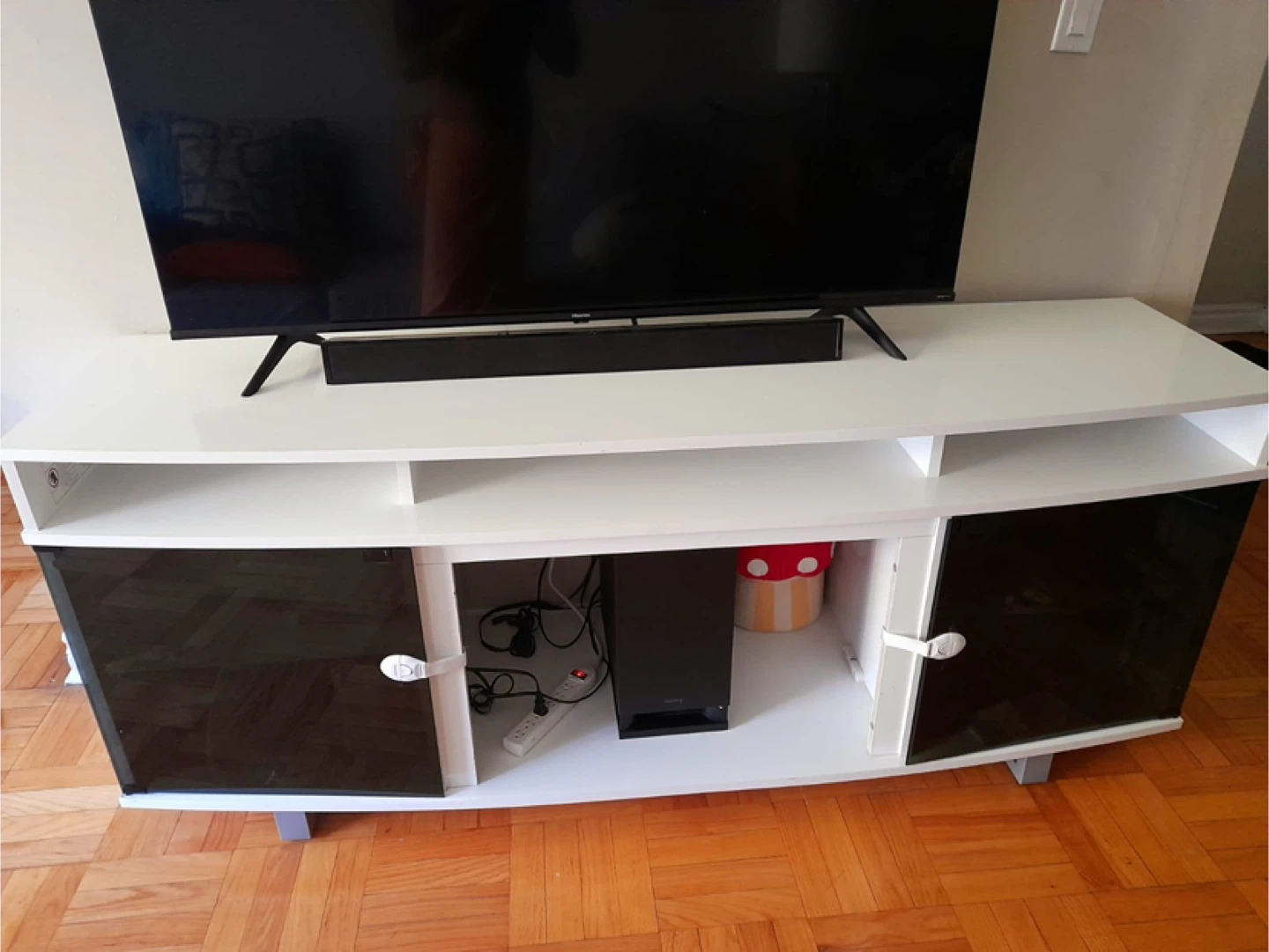 White TV Stand with Black glass Doors - photo 3