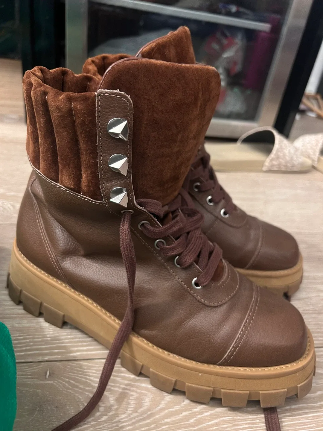 Schutz Button Boots - Brown, Size 8 image indicator(2)