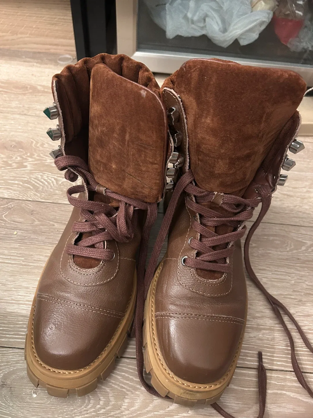 Schutz Button Boots - Brown, Size 8 thumbnail