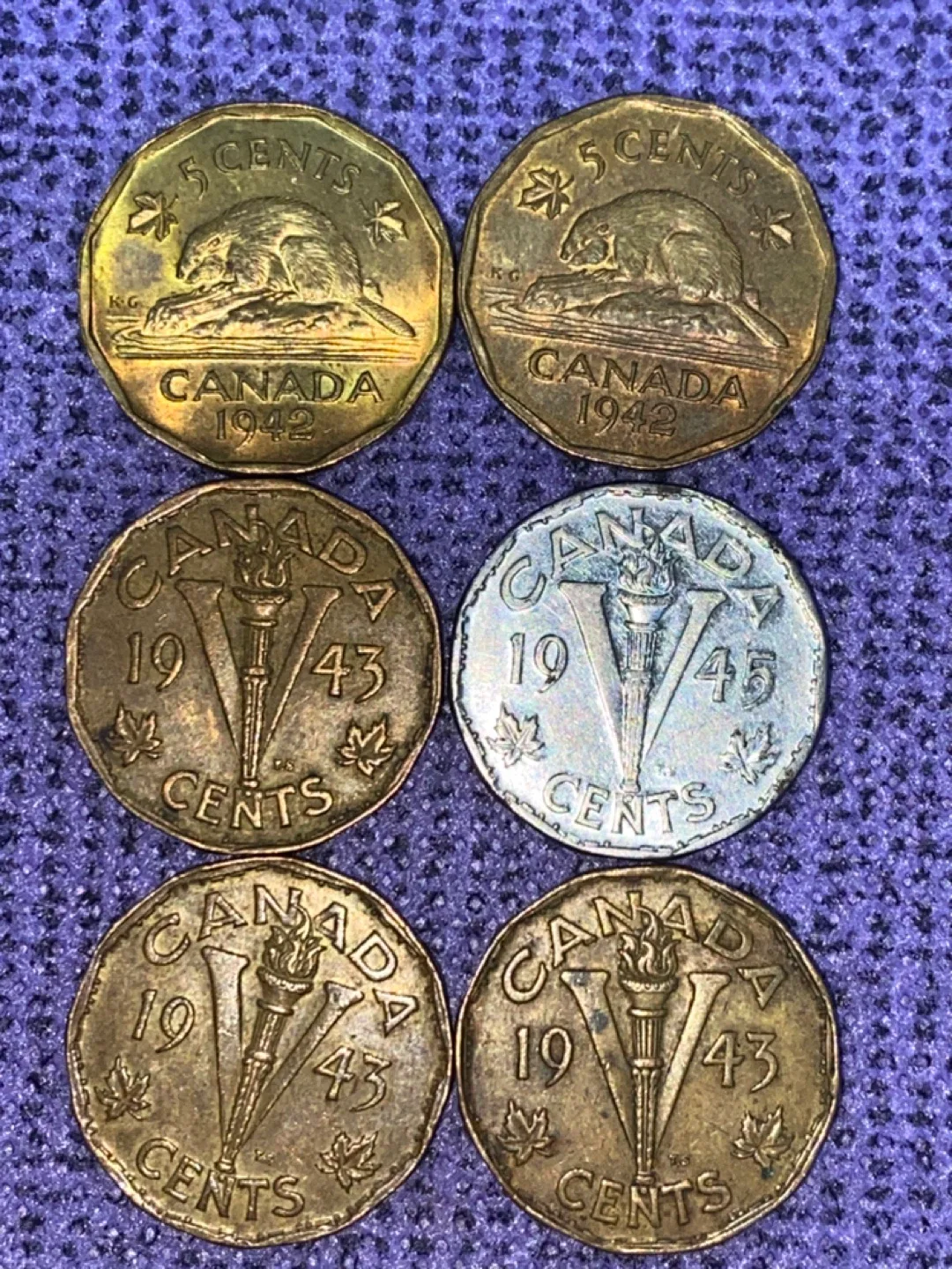 Vintage Canadian 5 Cent Coins - 1942, 1943, 1945 thumbnail