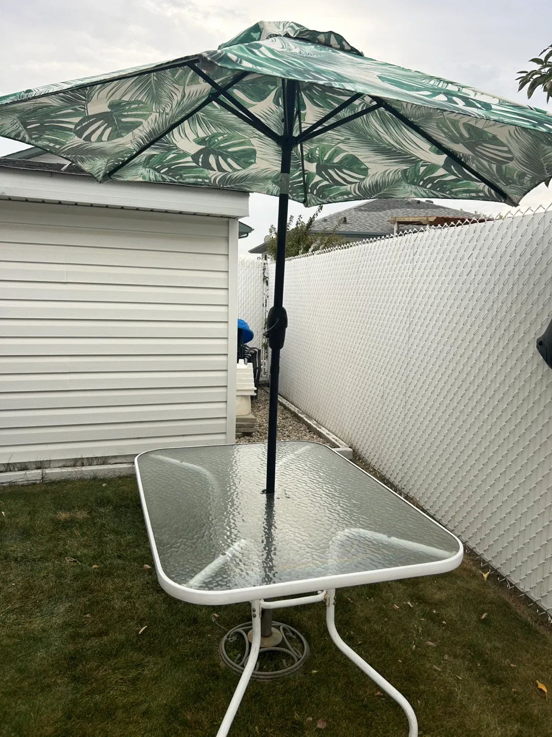 Outdoor Glass Top Table with Umbrella