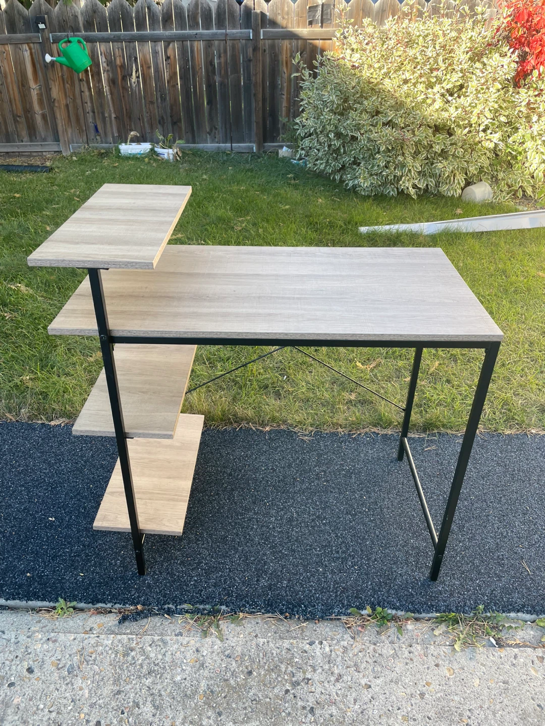 Desk with Shelves - Light Wood & Black Frame