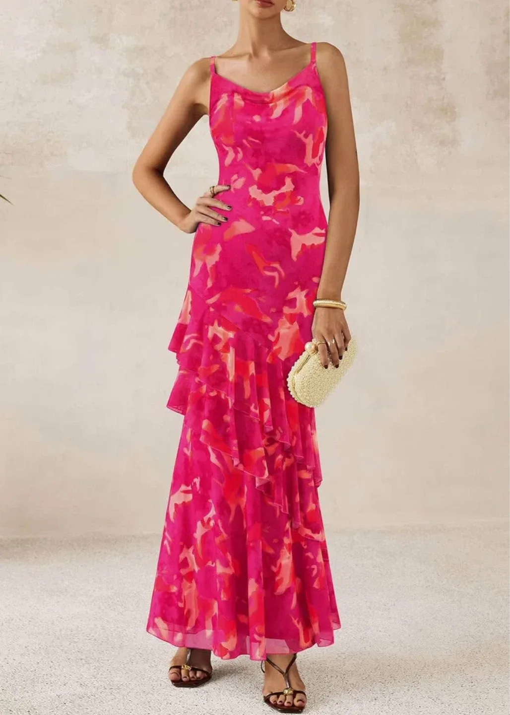 Brand New Tiered Floral Spaghetti Strap long dress : XL & S image indicator(2)