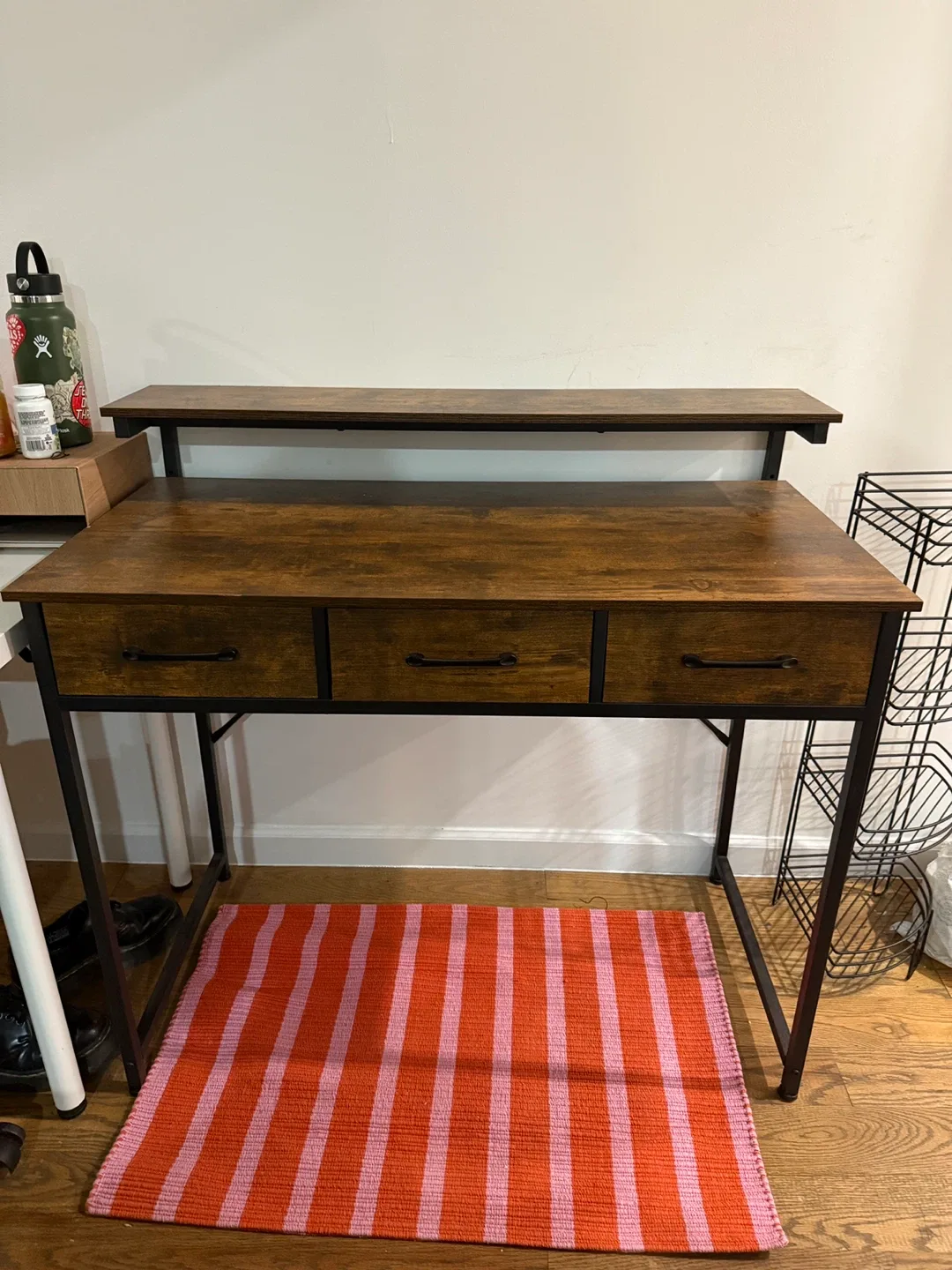 Wood Desk with Drawers and extra storage shelf